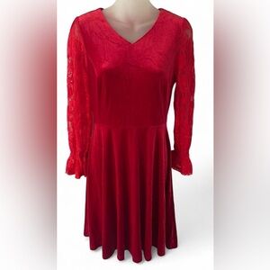Elegant Red Lace Sleeve Dress